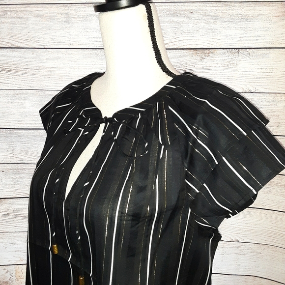 Ann Taylor Tops - Ann Taylor Black Striped Double Flutter Slv Blouse